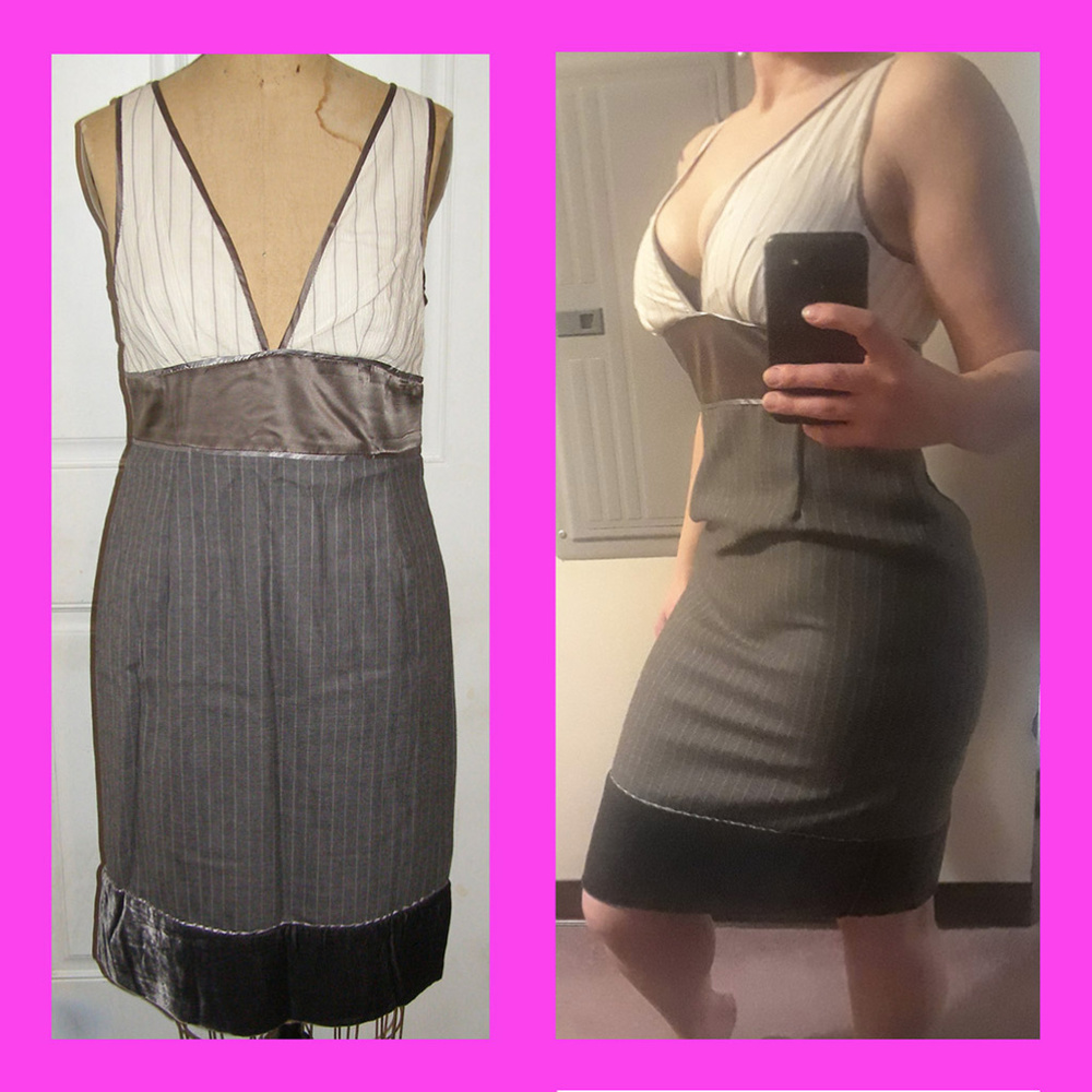 New Catherine Malandrino classy Gray Pinstripe Wool Blend dress size 8 - Picture 1 of 8